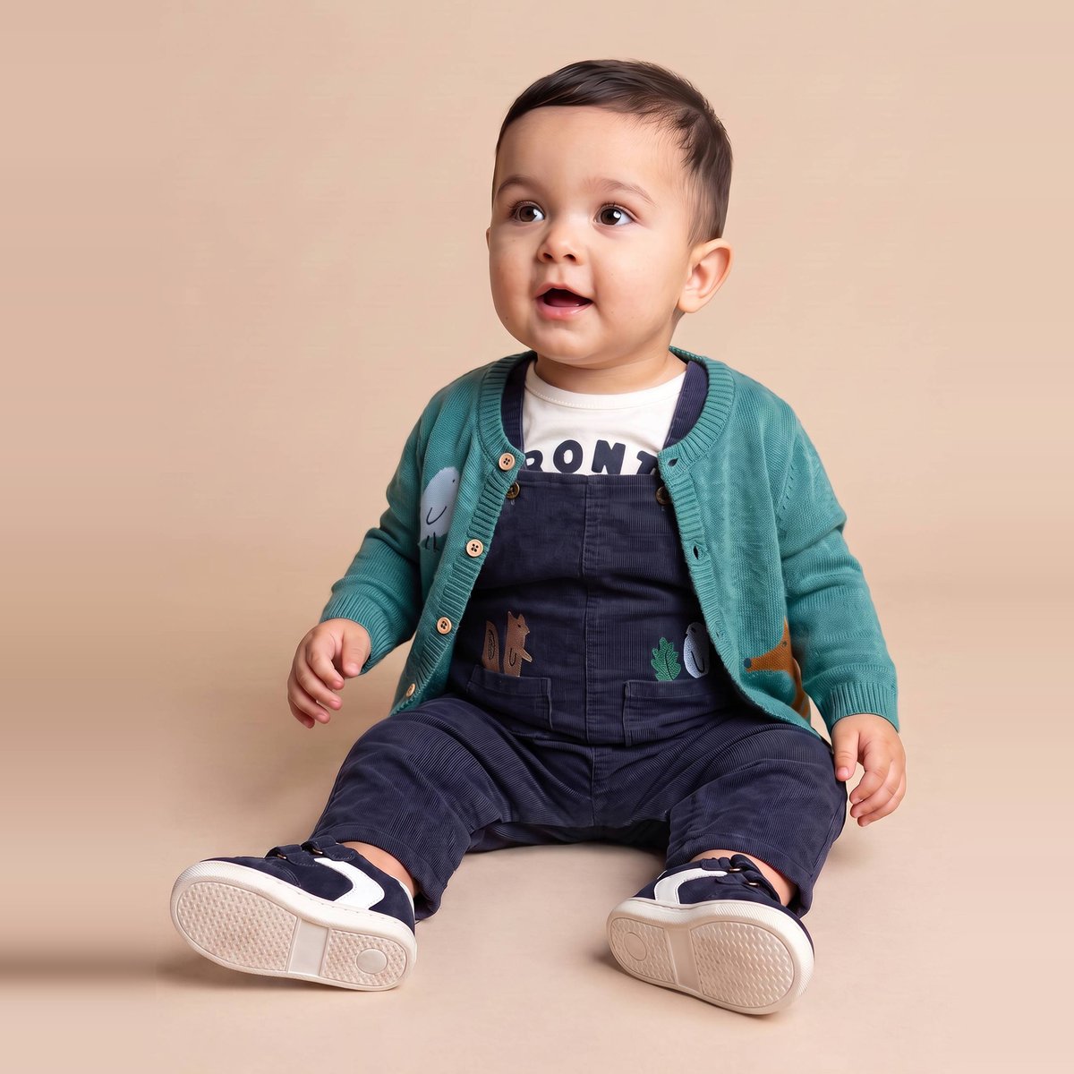 Salopette en coton pierre bleue, BOUT'CHOU