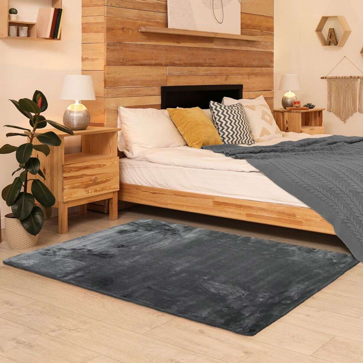 Tapis shaggy imitation fourrure extra doux   SIBERIE gris clair, THE DECO FACTORY