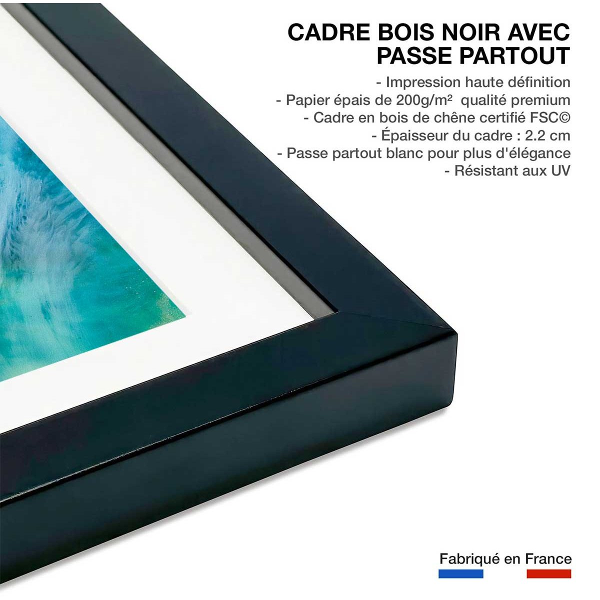 Poster bleu nebuleux affiche + cadre en bois - noir, HEXOA