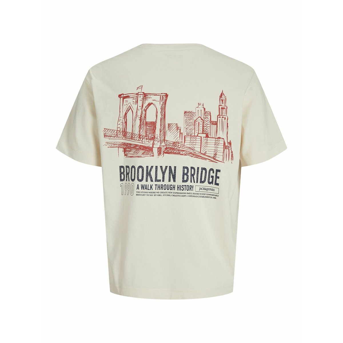 T-shirt col rond imprimé dos crème, JACK & JONES