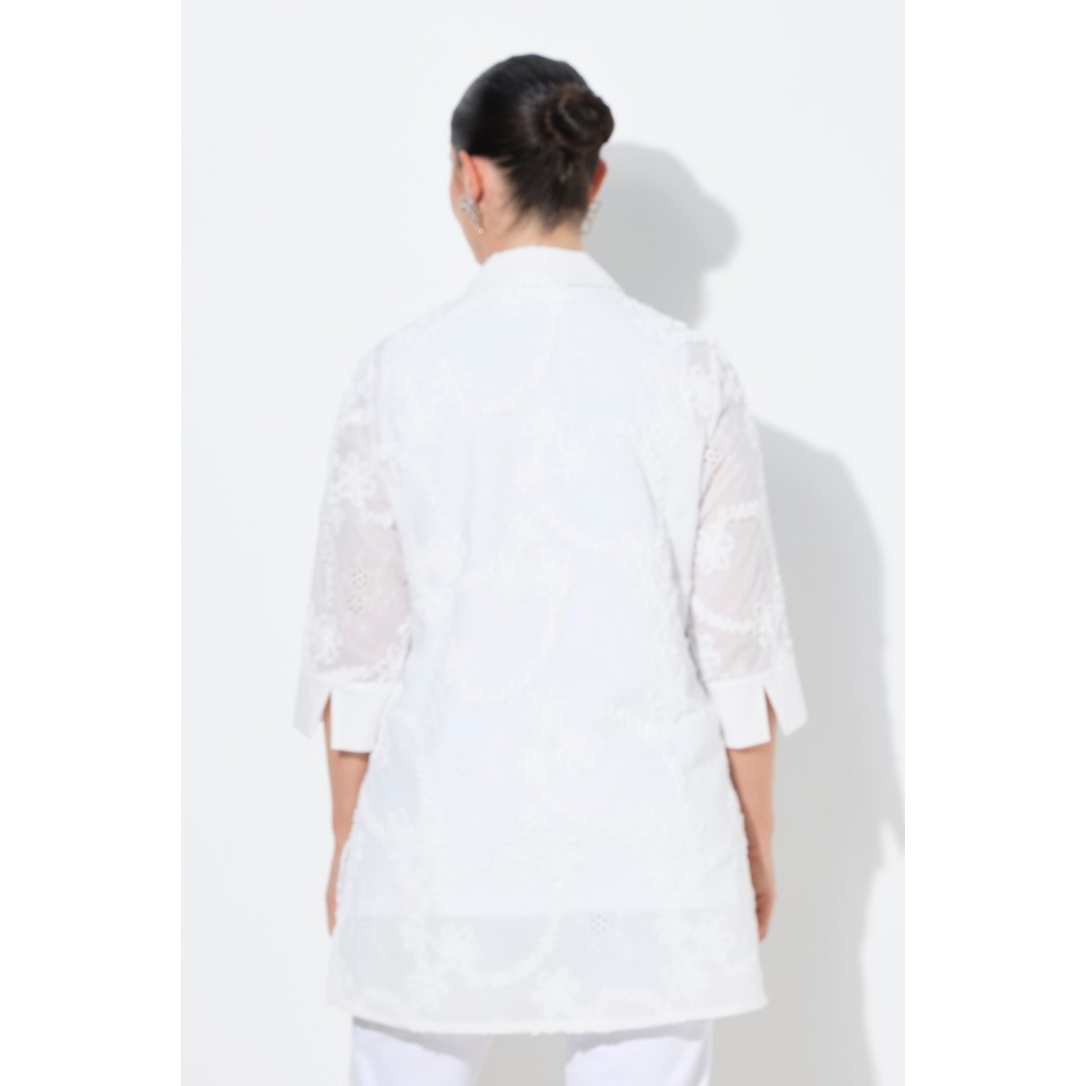Chemisier long avec broderies blanc neige, ULLA POPKEN