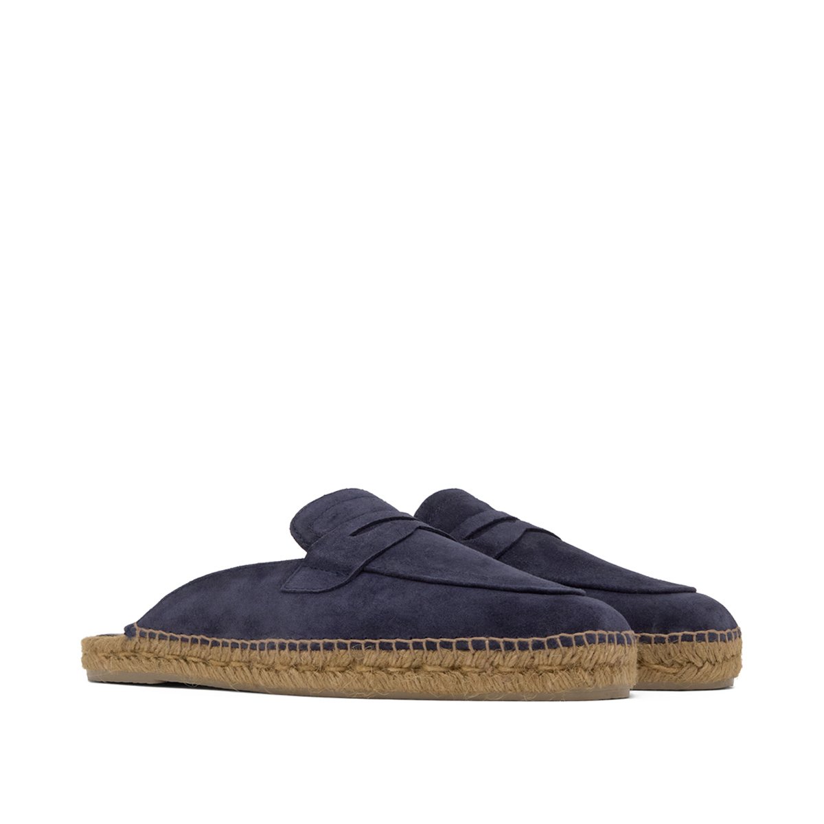 Espadrilles mocassin ouvertes en cuir NANDO PLATFORM bleu foncé, CASTANER