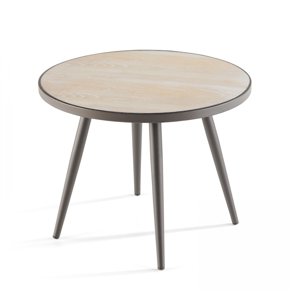 Table basse de jardin ronde avec plateau imitation bois, TIVOLI gris anthracite, OVIALA