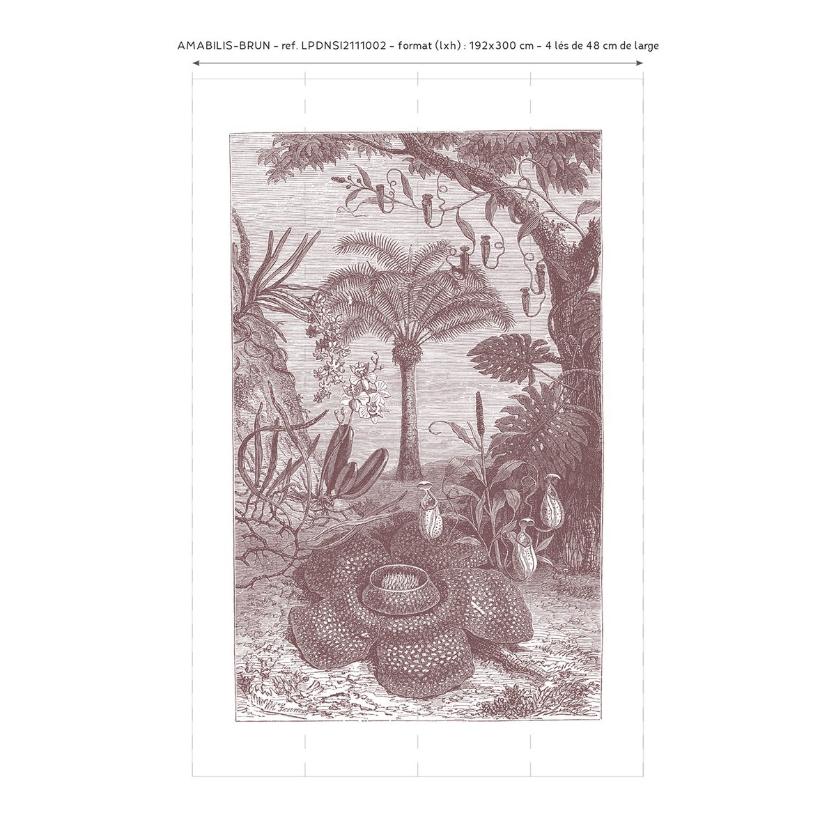 Papier peint panoramique Amabilis - motif botanique exotique 192x300 cm brun, LE PAPIERS DE NINON