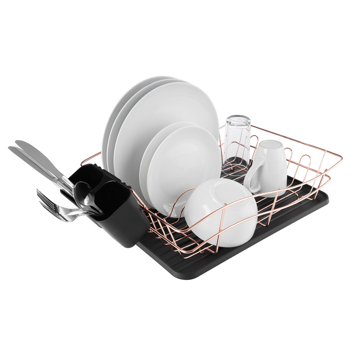 Dish Rack with Tray in Rose/Gold Black black, TOWER