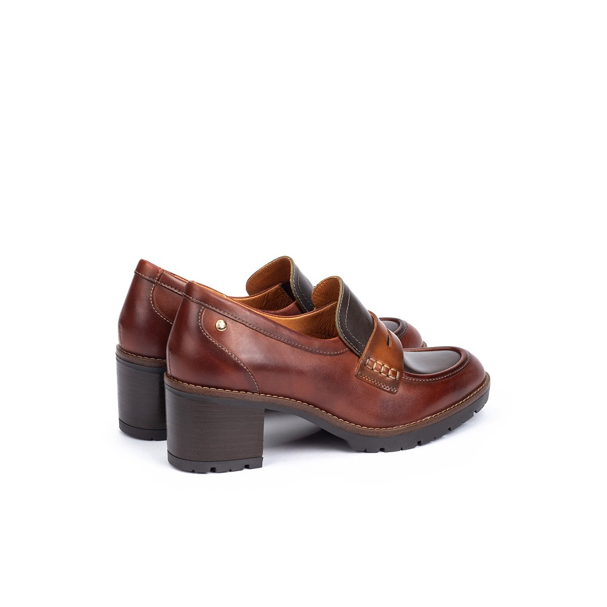 Mocassins à talons en cuir Llanes cognac, PIKOLINOS