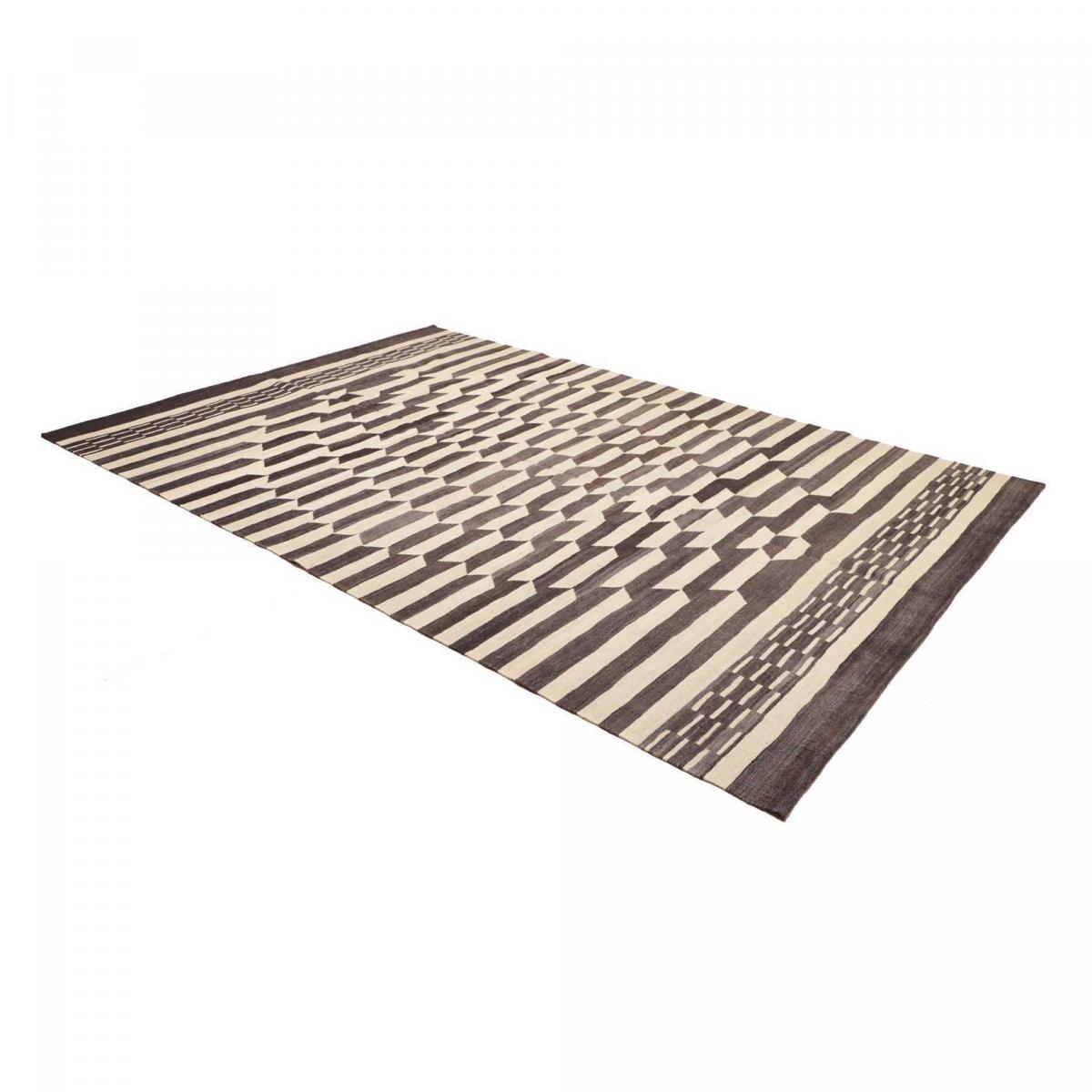 Tapis kilim géométrique, tissé plat en laine, KELIM KU 2 crème, marron, UN AMOUR DE TAPIS
