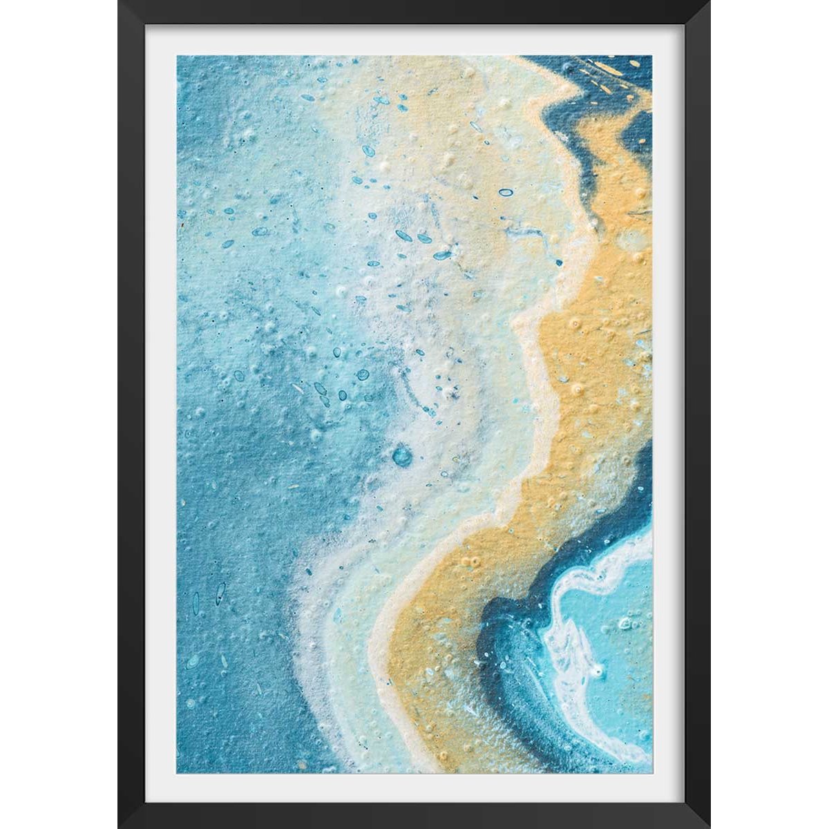Affiche abstraite blue paint bubble affiche + cadre en bois - noir, HEXOA