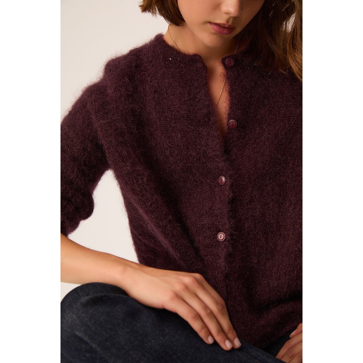 Strickweste mit Rundhalsausschnitt aus Mohair-Mischgewebe, BEA pflaume, DES PETITS HAUTS