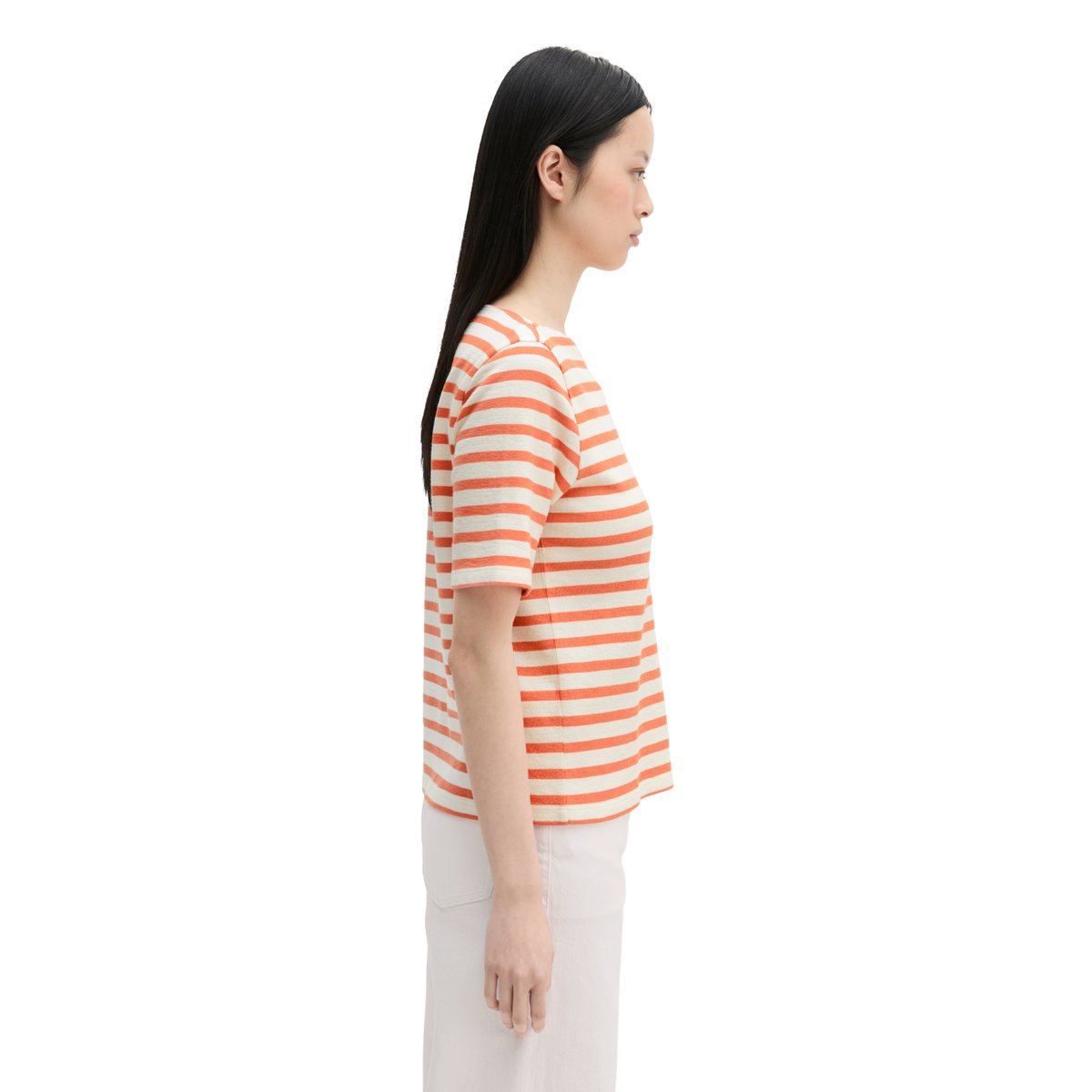 T-shirt à rayures droit en jersey doux orange, MARC O'POLO