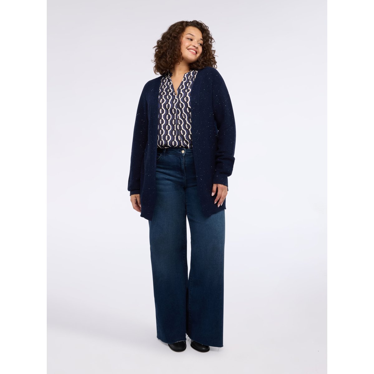 Cardigan long à paillettes bleu, FIORELLA RUBINO