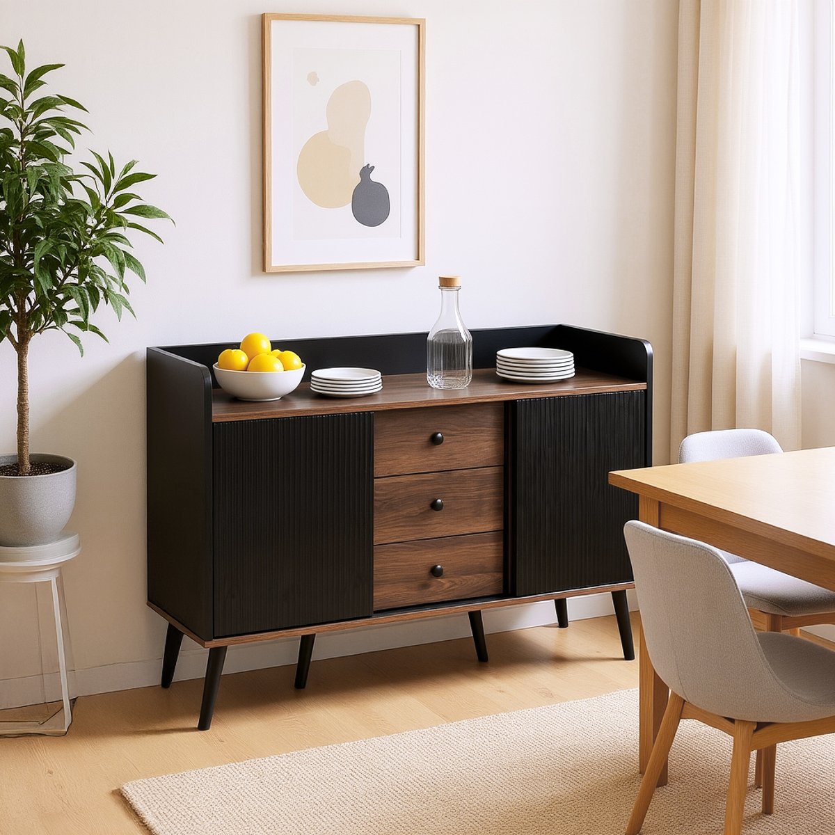 Buffet avec 2 portes et 3 tiroirs, NOVAKD Buffet noyer, MEUBLES COSY