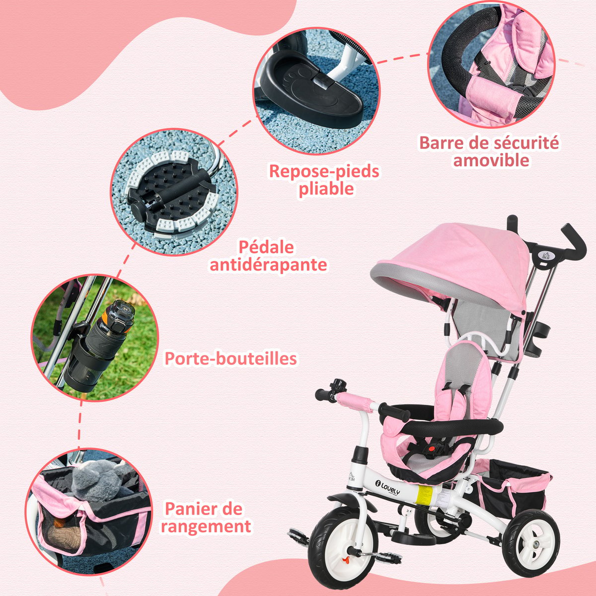 Tricycle pour enfants Métal Violet rose, HOMCOM