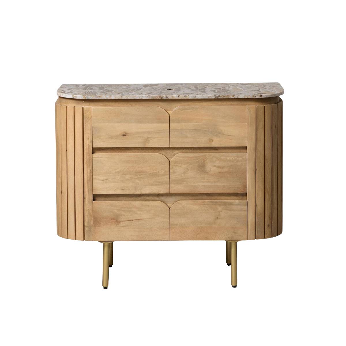 Meuble sous vasque 2 tiroirs en marbre et bois de manguier CYRENE bois clair, MADE IN MEUBLES