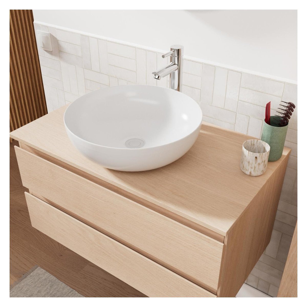 Ensemble meuble simple vasque 80 cm + vasque + robinet SORRENTO chêne, MOB IN