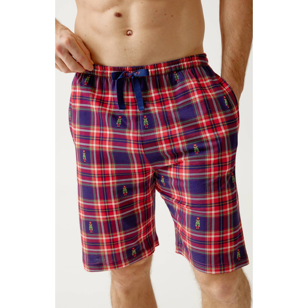 Pyjashort en jersey de coton léger à carreaux Léon rouge, ARTHUR