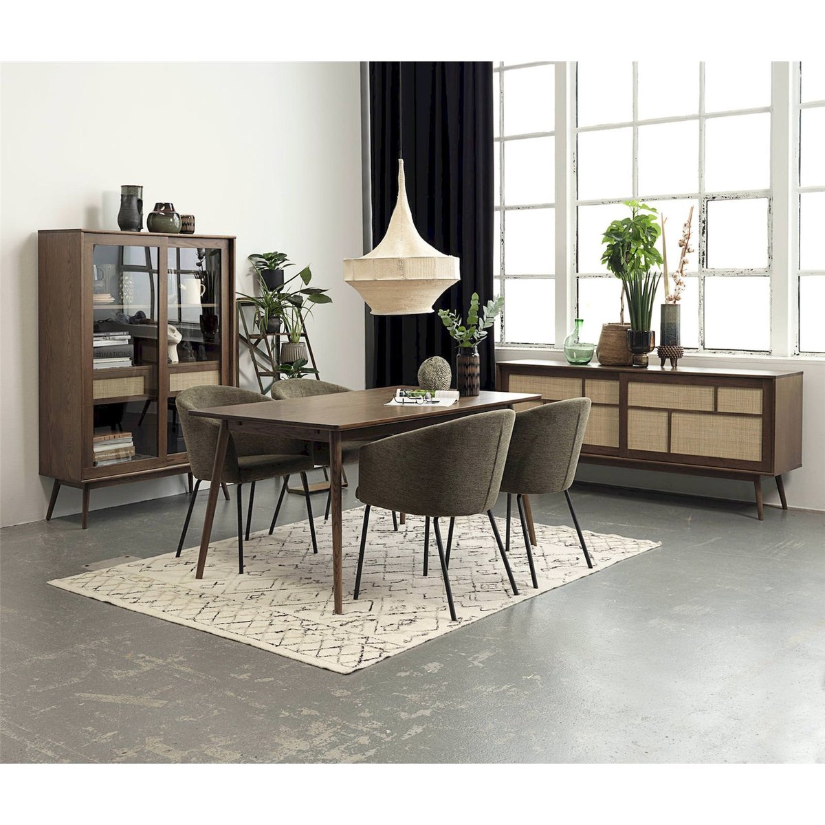 Vitrine scandinave cannage VISIMMY chêne fumé et cannage naturel, RECOLLECTION