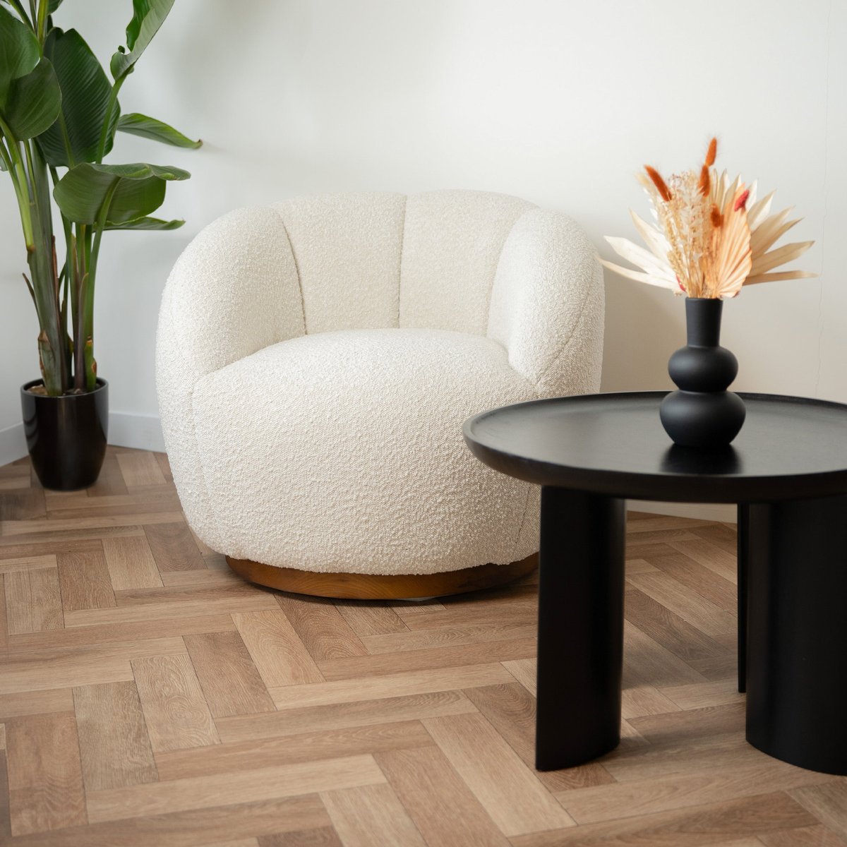 Fauteuil pivotant en tissu bouclé - YSÉ blanc, MAISON PAVANE
