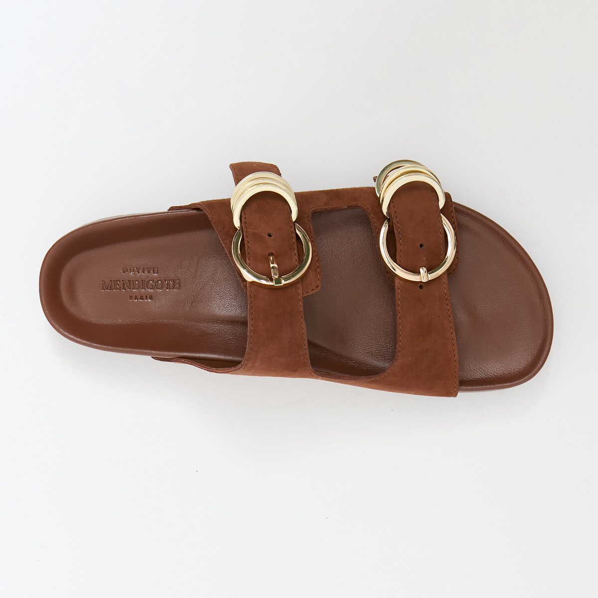 Platte sandalen van suède met bandjes, CLINK koffie, PETITE MENDIGOTE