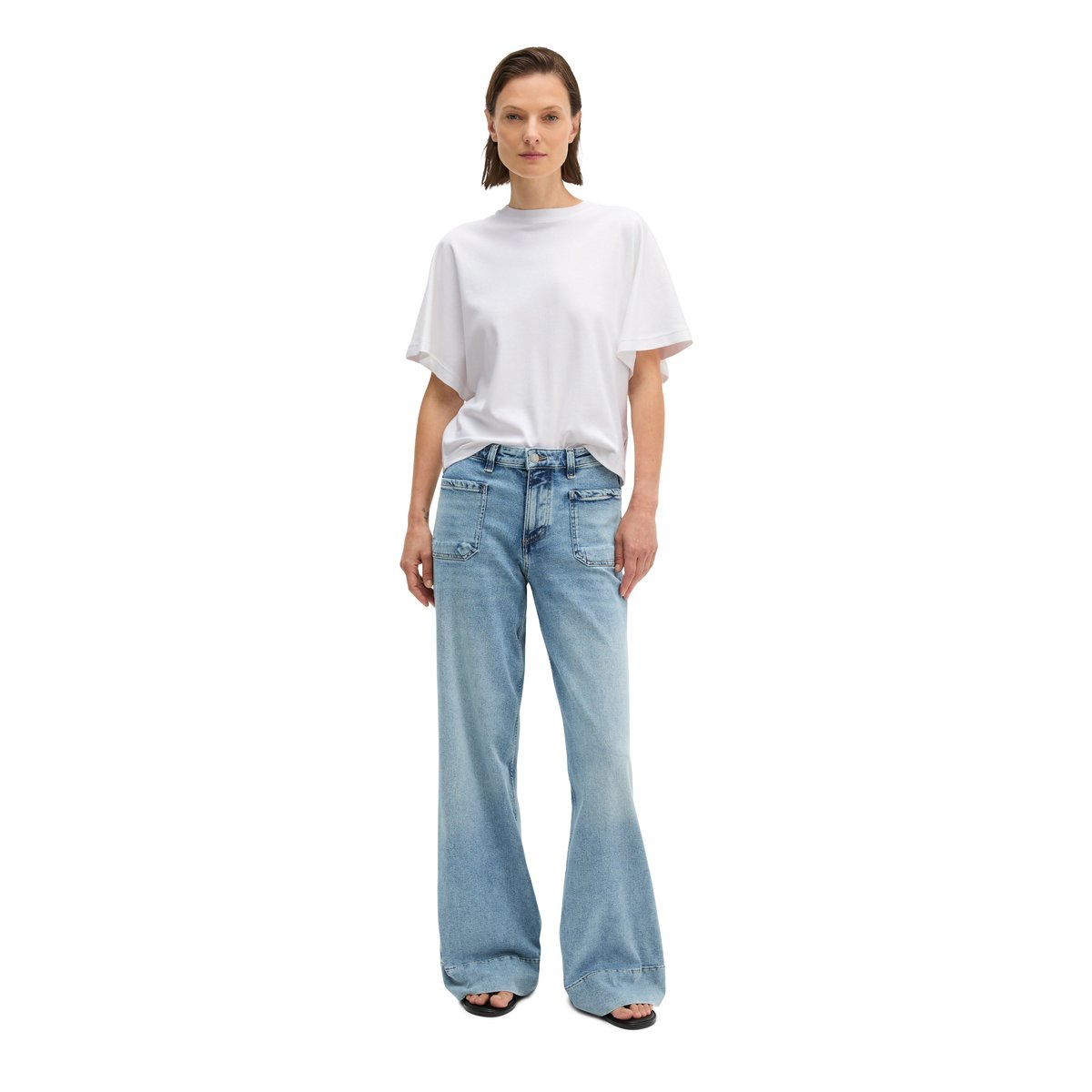 Jeans modèle Lania large en coton organique et polyester stretch bleu clair, MARC O'POLO