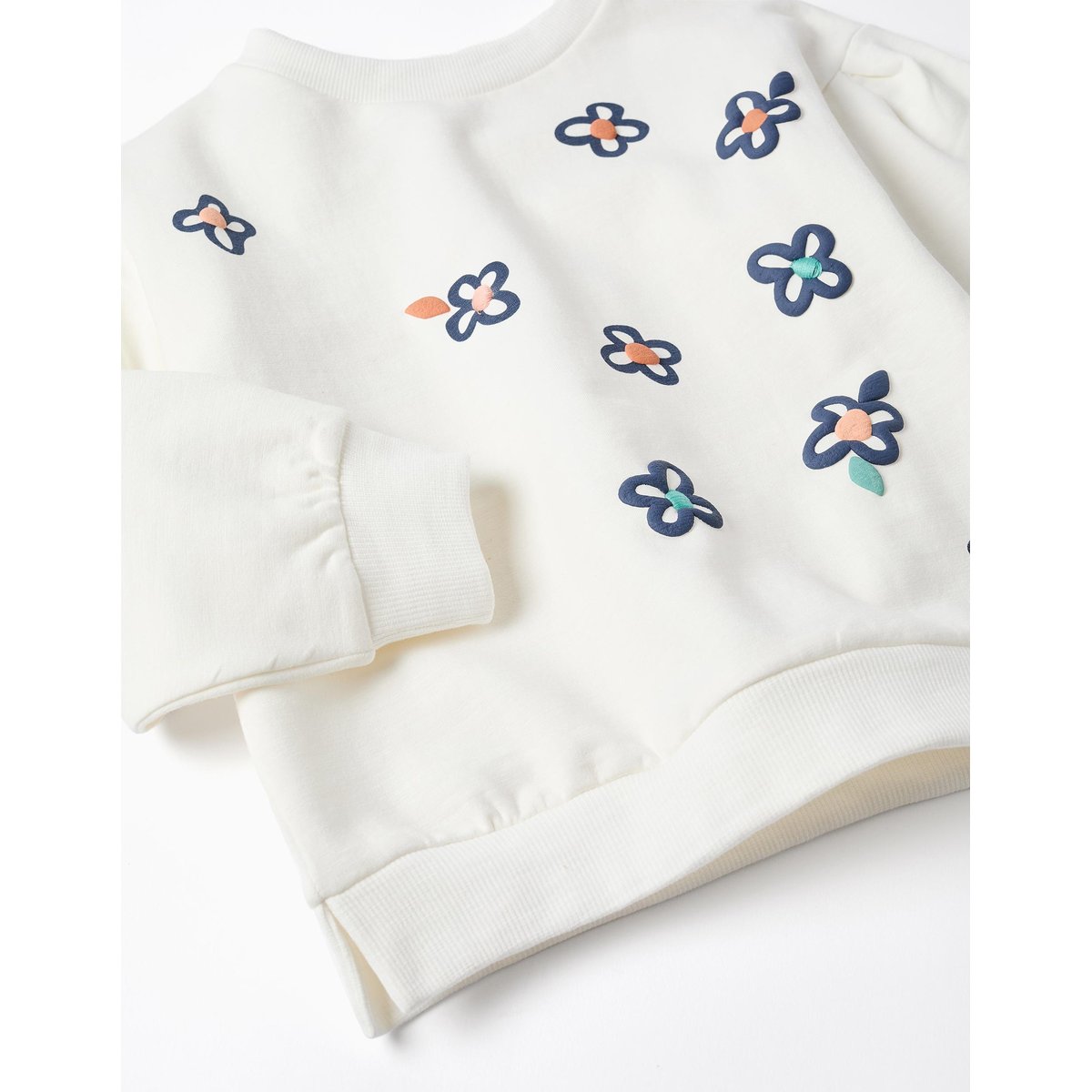 Sweat en coton peigné avec fleurs en relief blanc, ZIPPY