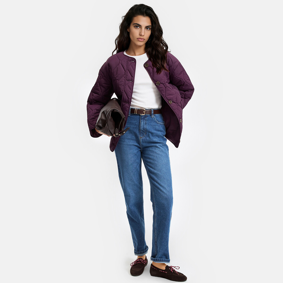 Chaqueta corta acolchada con cierre de botones violeta oscuro, LA REDOUTE COLLECTIONS