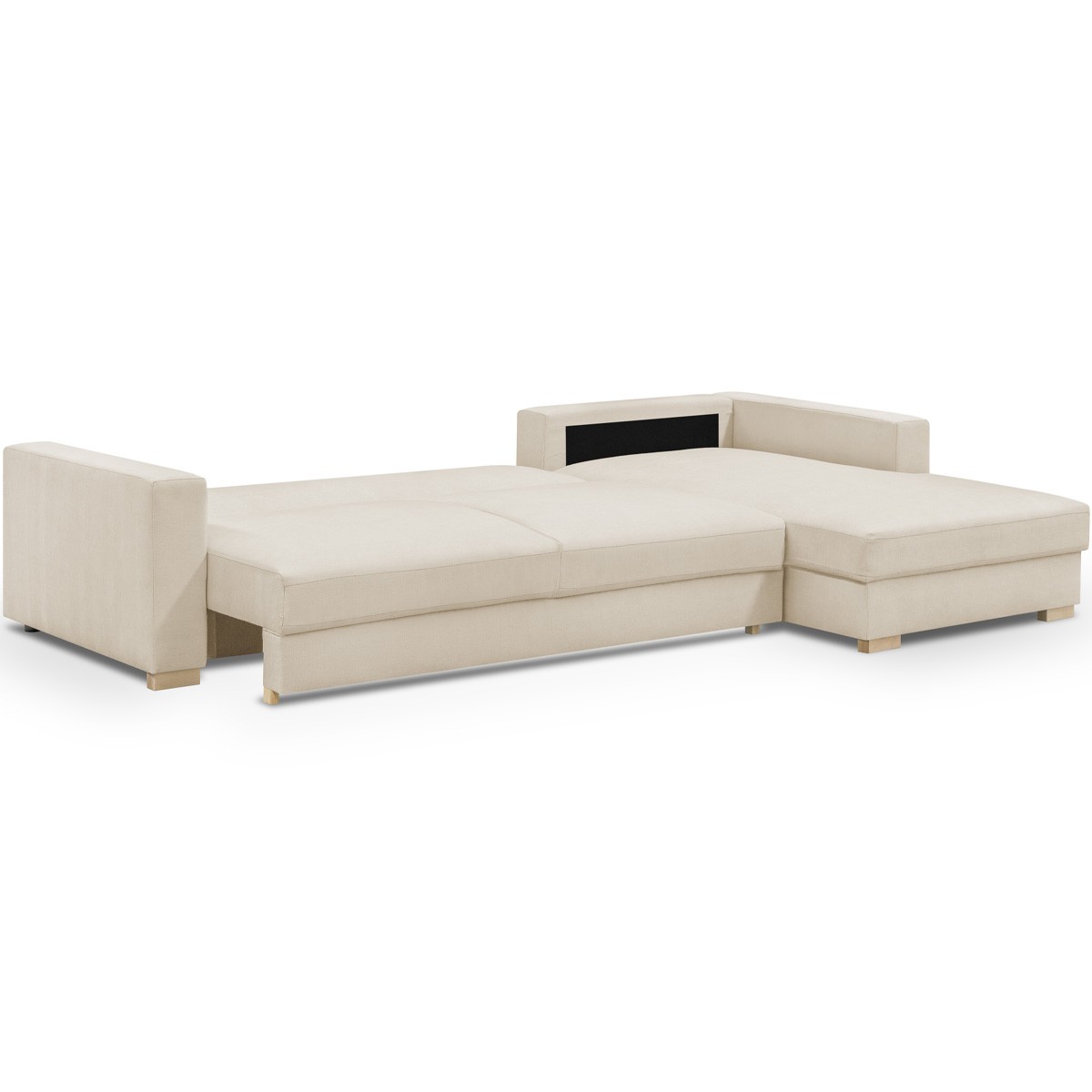 Canapé d'angle à droite convertible 5 places en tissu chenille - ROBIN beige, HOMIFAB