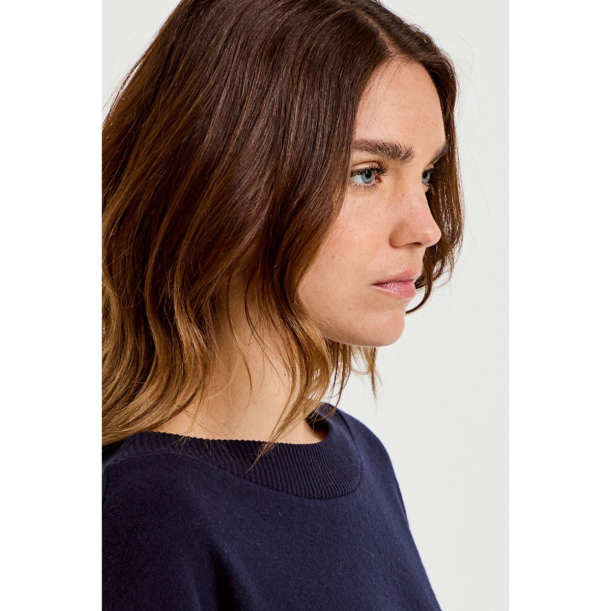 Sweat duveteux col rond manches longues bleu marine, CACHE CACHE