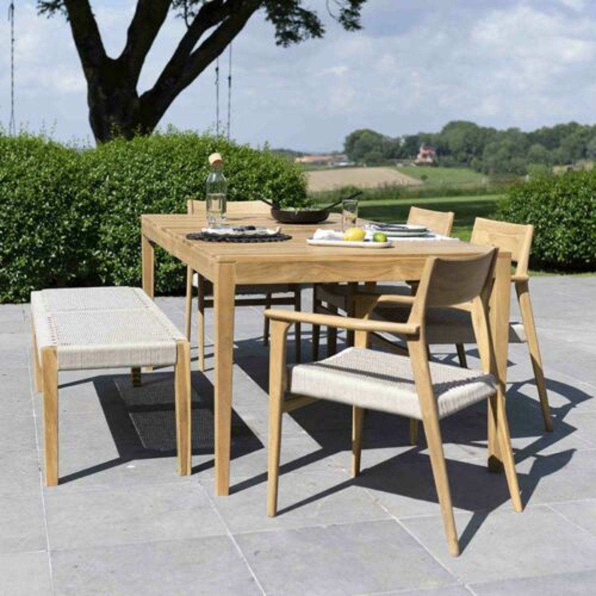 Banc de jardin en teck massif et cordage 3 places LIVIE beige, BERAH GETAH