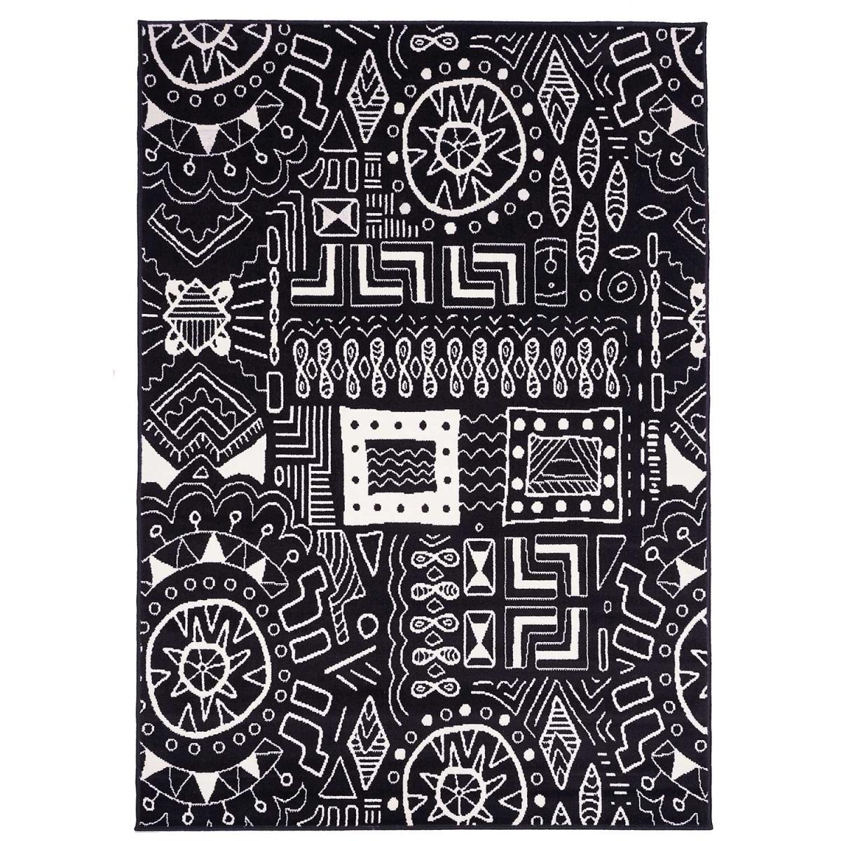 Tapis chambre tissé motif ethnique LYN1 MOTIF noir, UN AMOUR DE TAPIS