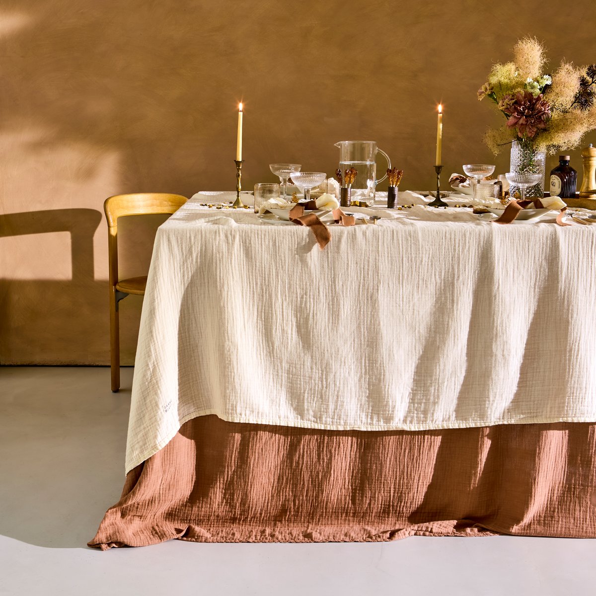 Nappe rectangulaire gaze de coton Envolée vanille ENVOLÉE moka, CARRE BLANC