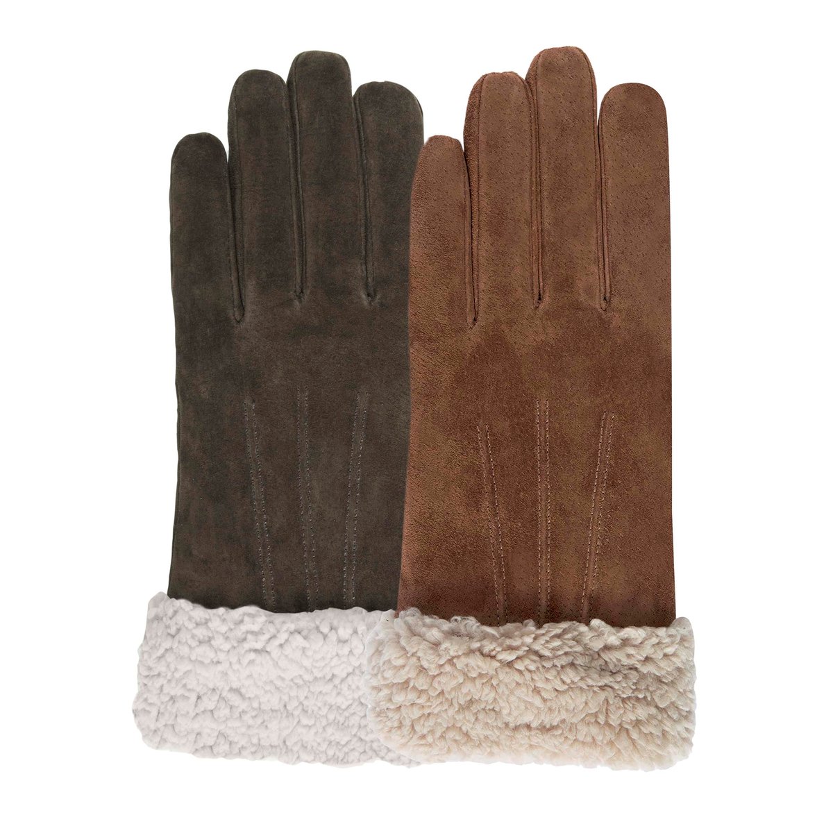 Gants en cuir, doublés imitation fourrure, élégants brun cognac, ISOTONER