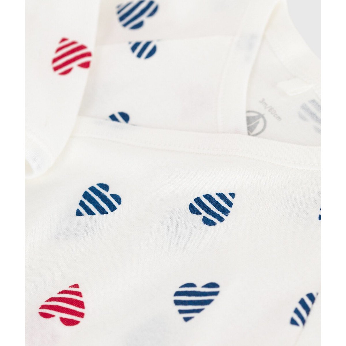 Sleepsuit in Striped Heart Print Cotton white, PETIT BATEAU