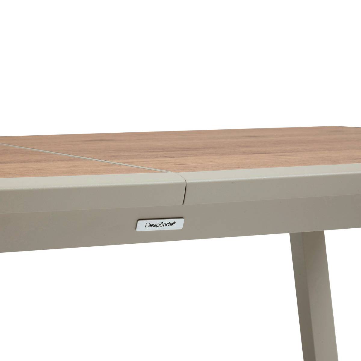 Table de jardin extensible 10 places en aluminium et verre effet bois PAVANE argile, HESPERIDE