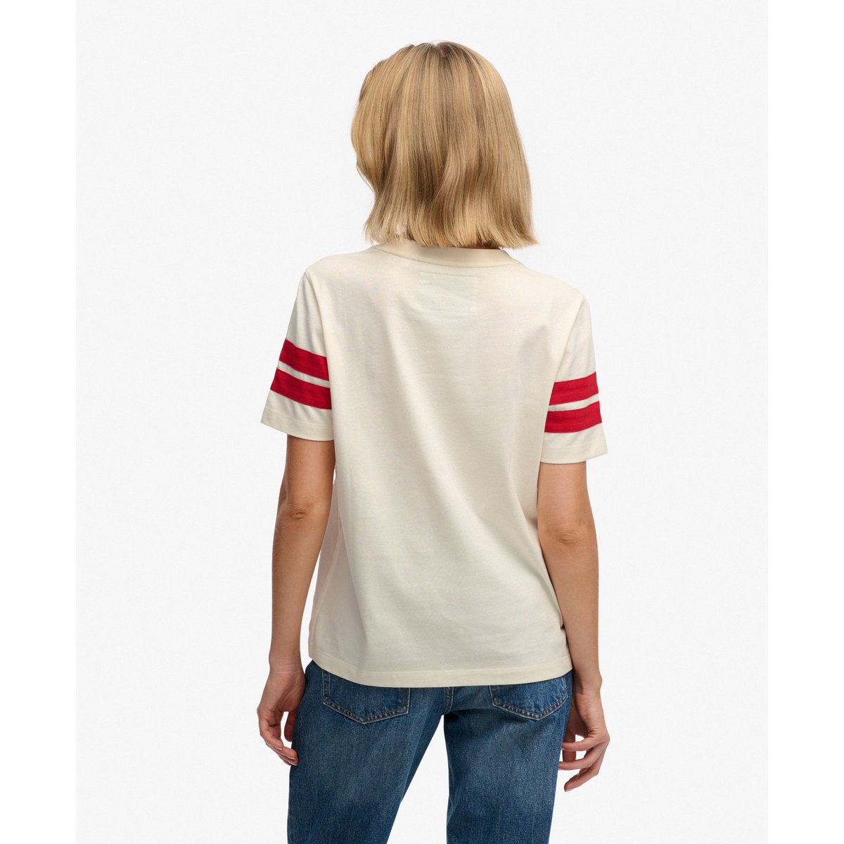 T-shirt Script à Rayures Varsity crème, SUPERDRY