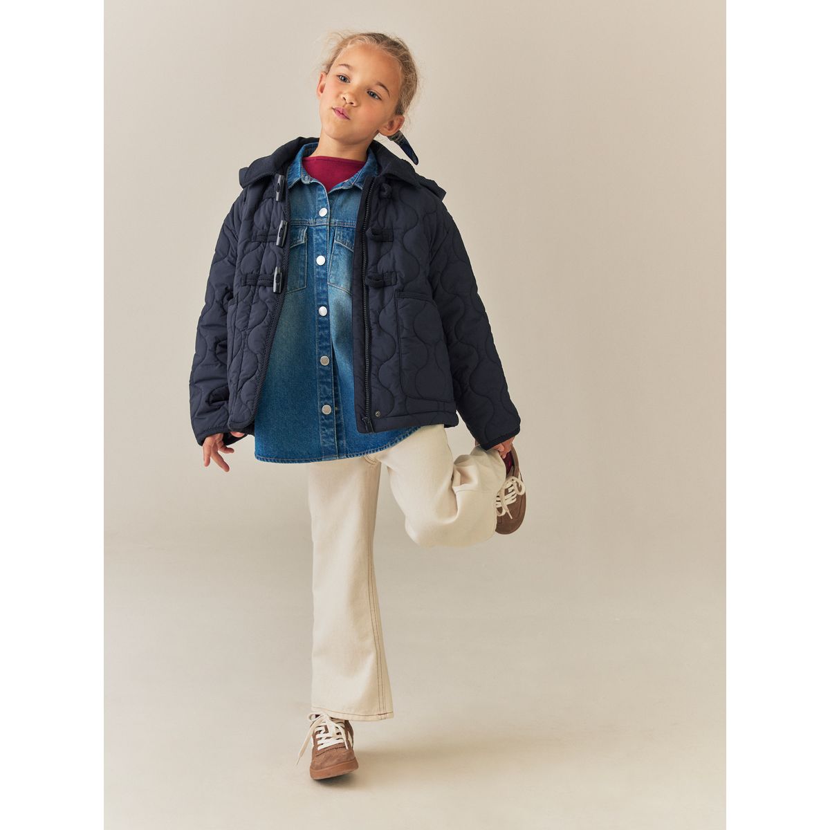 Duffle-coat déperlant à col en velours côtelé bleu marine, NEXT