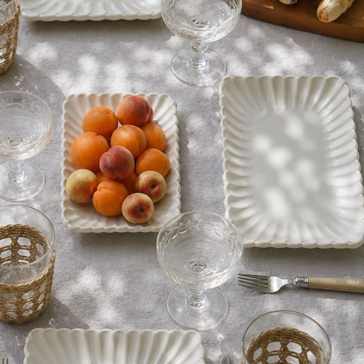 Lot de 6 petites assiettes rectangulaires, Coquillage blanc, ARTIME