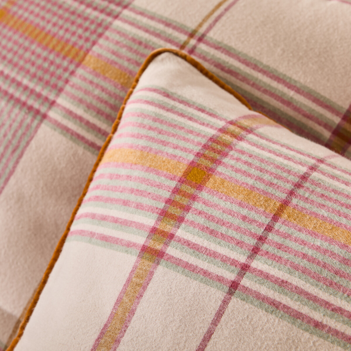 Taie d'oreiller en flanelle de coton, Dollon carreaux fond rose, LA REDOUTE INTERIEURS