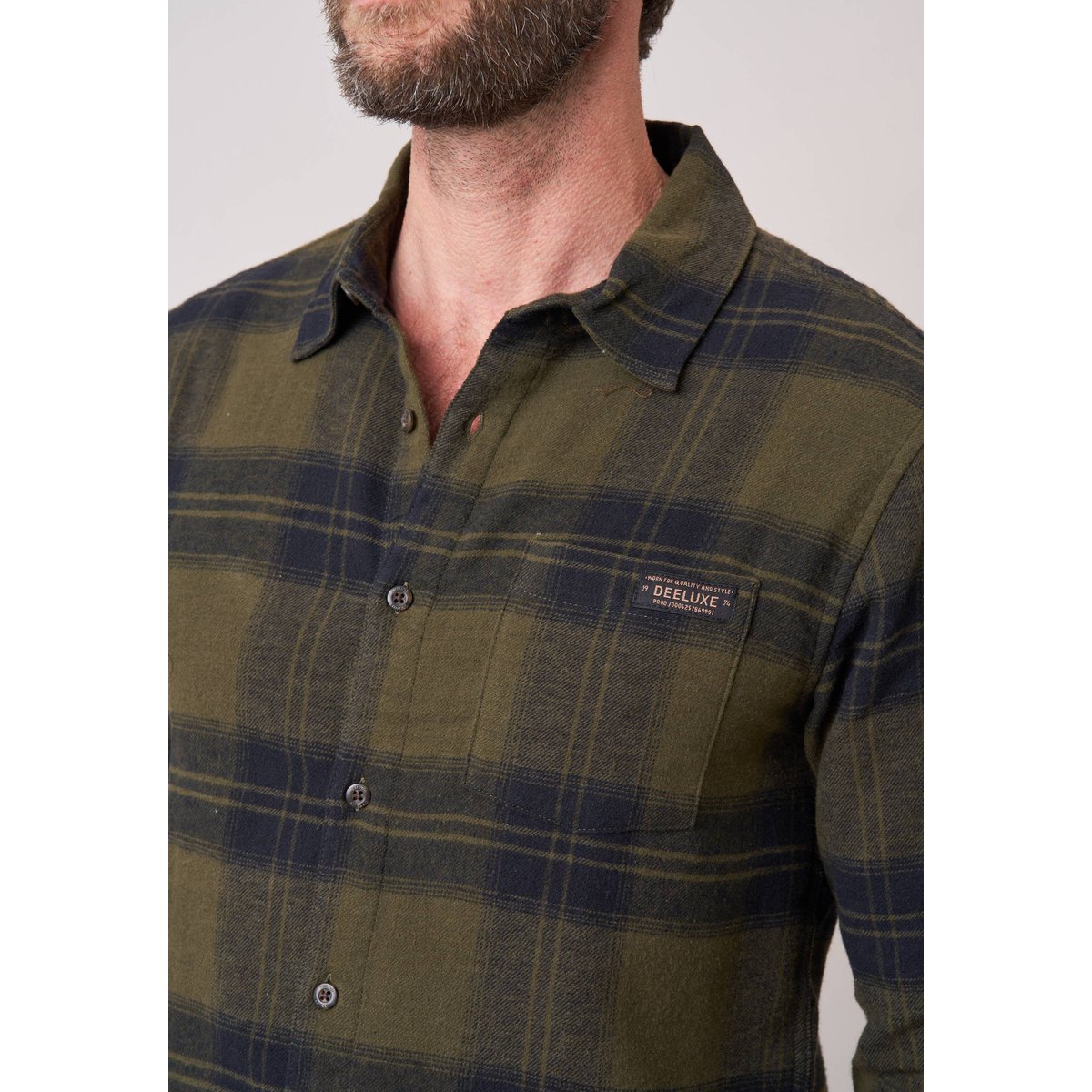 Chemise regular homme à carreaux en 100% coton WARNO khaki, DEELUXE