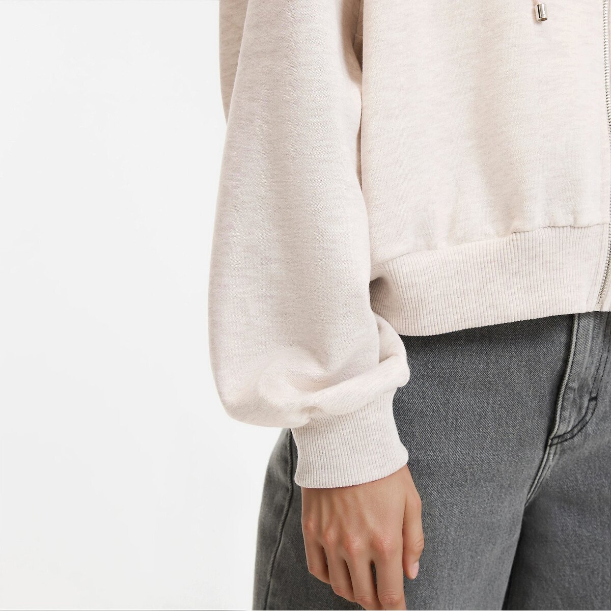Short Zip-Up Hoodie beige marl, LA REDOUTE COLLECTIONS