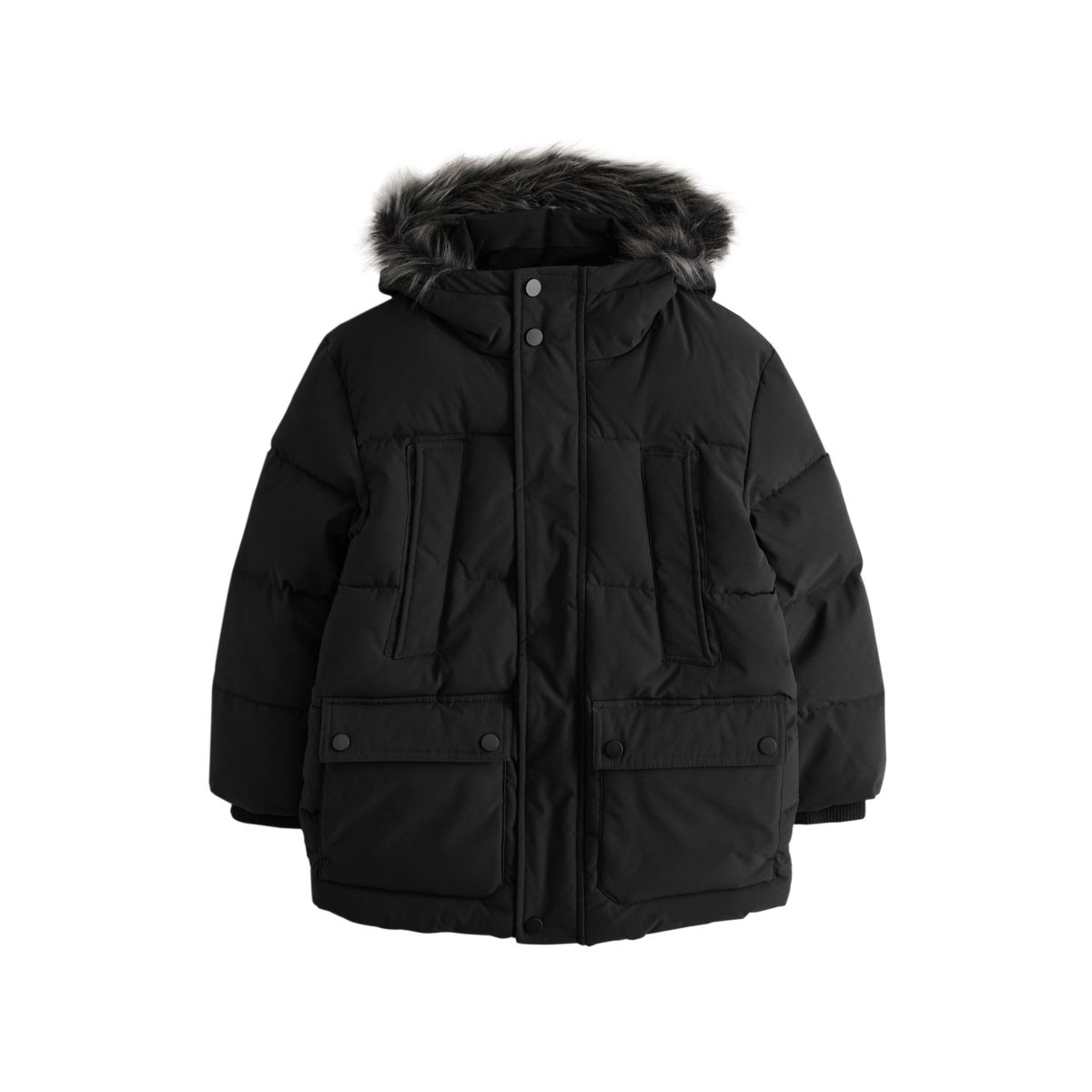Parka chaude imperméable avec imitation fourrure noir, NEXT