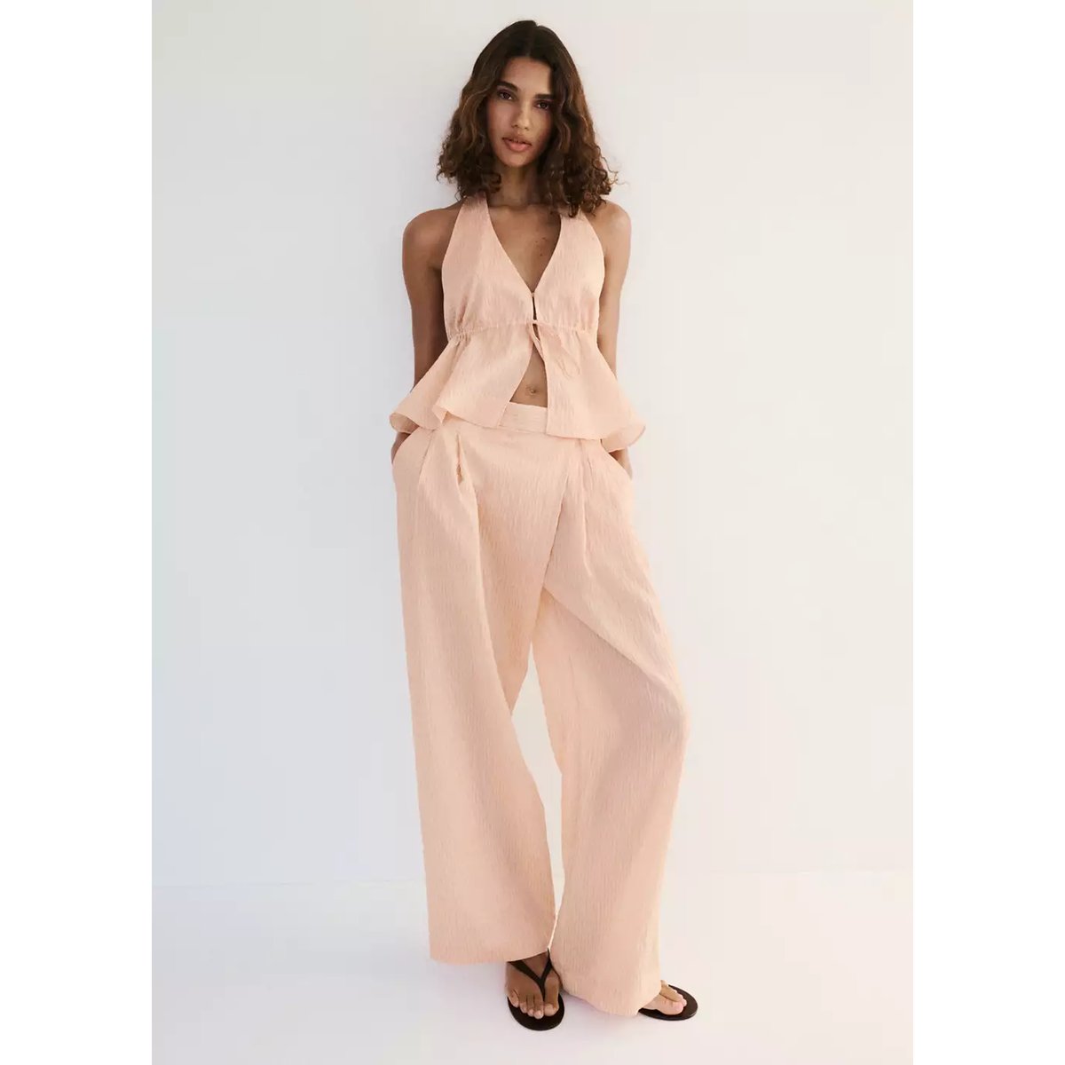 Pantalon Lyocell rayures orange, MANGO