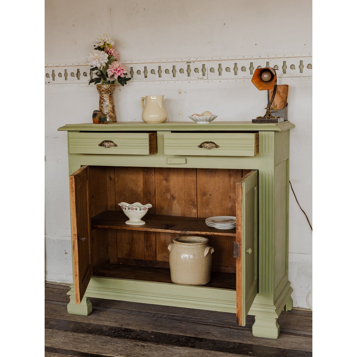 Buffet en bois vert Gilbert N°1883 - Bon état vert, DEBONGOUT
