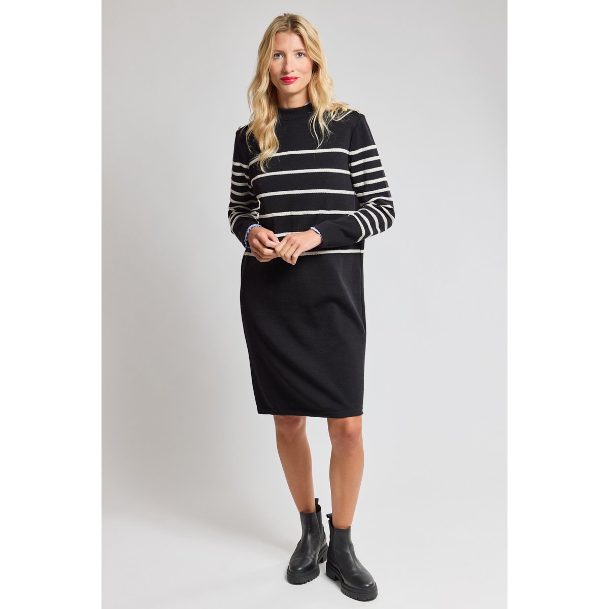 Robe pull rayée en laine noir/nature, ARMOR-LUX