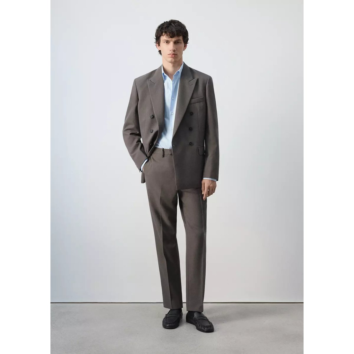 Blazer croisé coupe slim marron moyen, MANGO MAN
