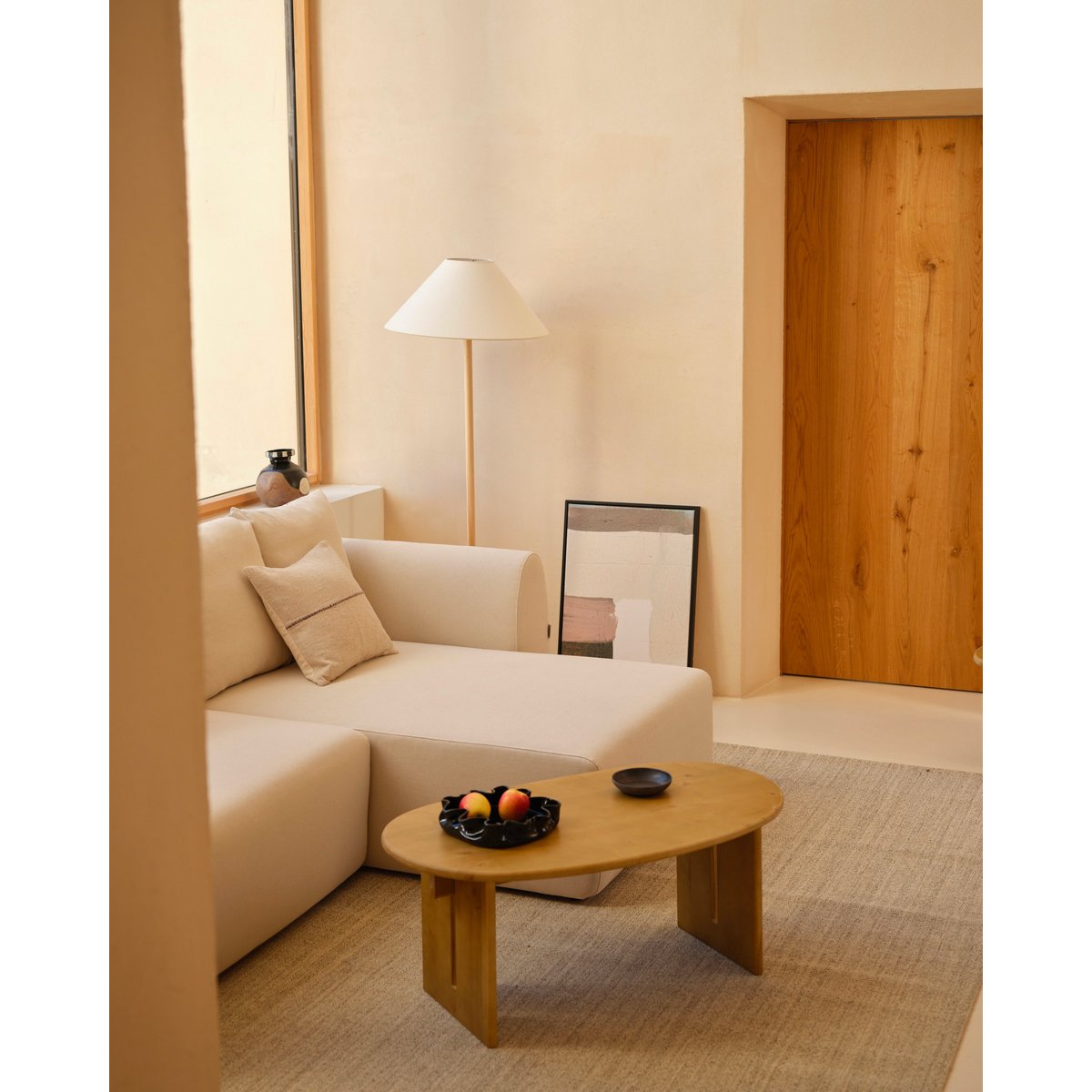 Lampadaire frêne beige abat-jour lin - SERA beige, HANNUN