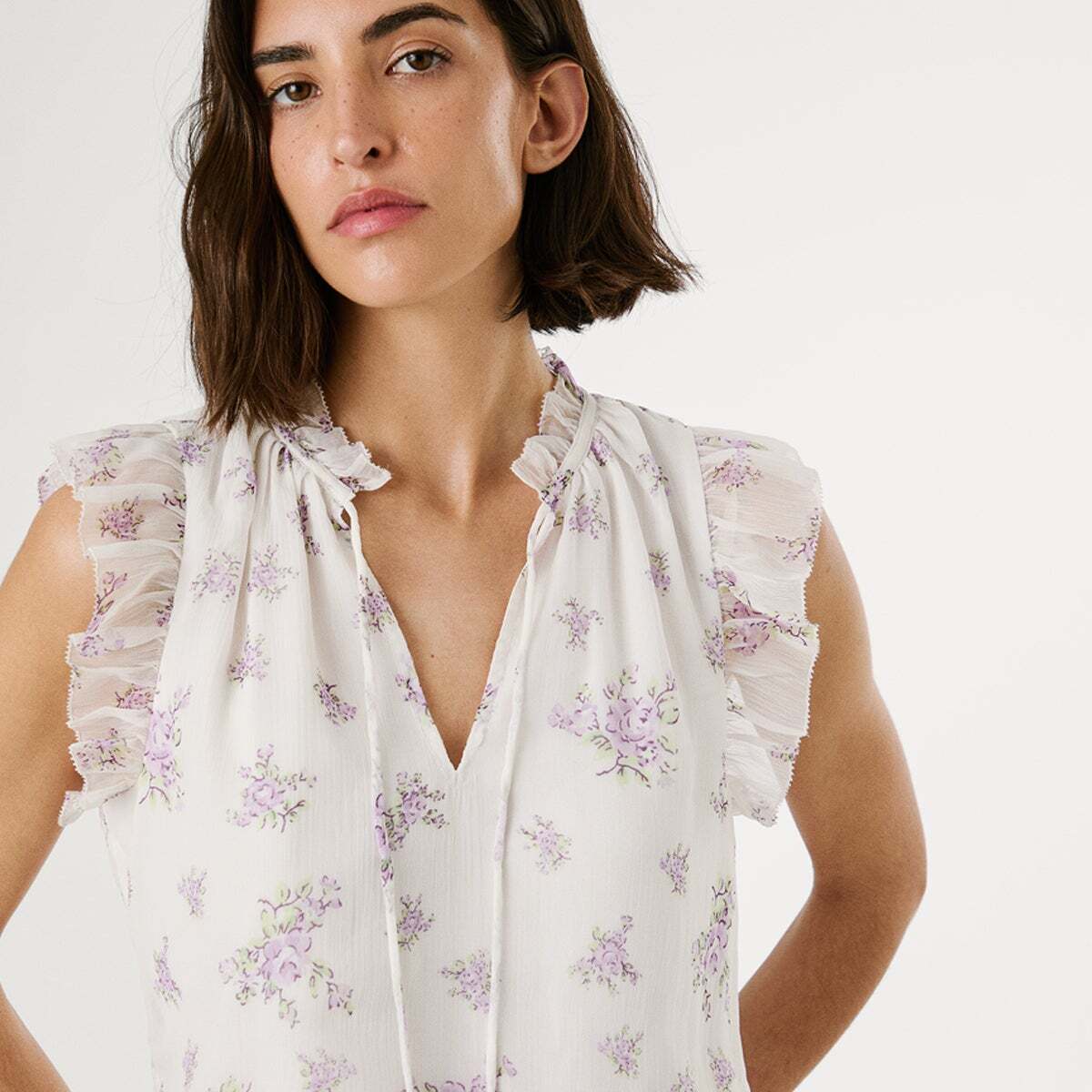 Robe Courte À Imprimé Floral blanche mousse, PEPE JEANS