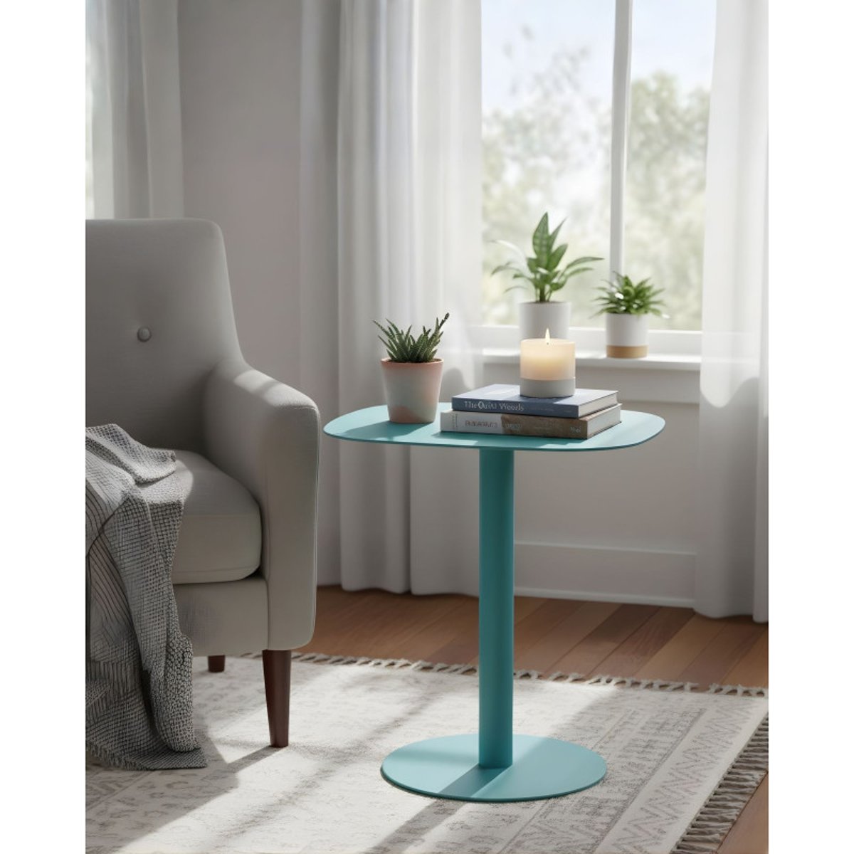 Table d'appoint design SKANDY en métal style scandinave turquoise, DON HIERRO