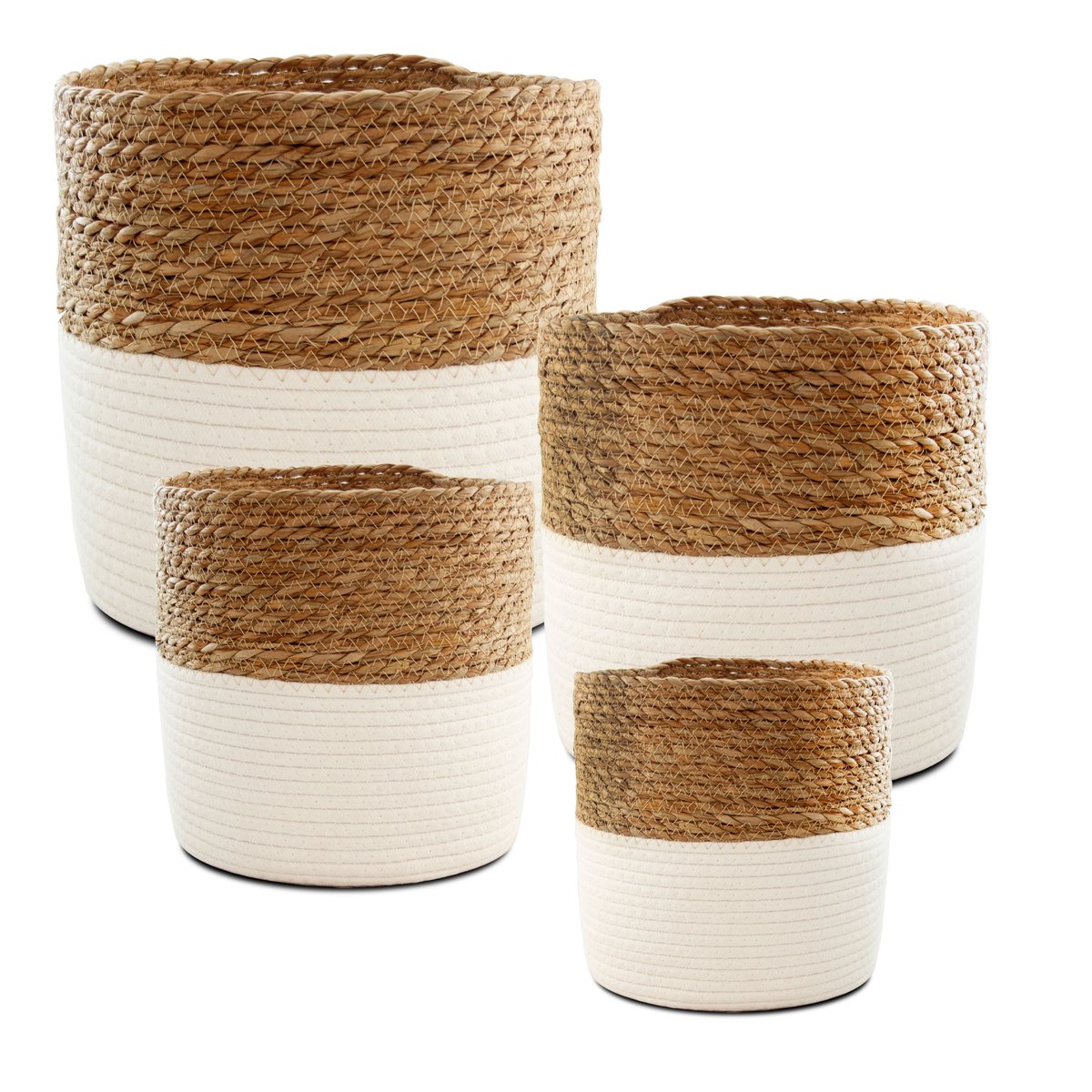 Set de 4 paniers ronds tressés en jacinthe d'eau blancs blanc, WADIGA