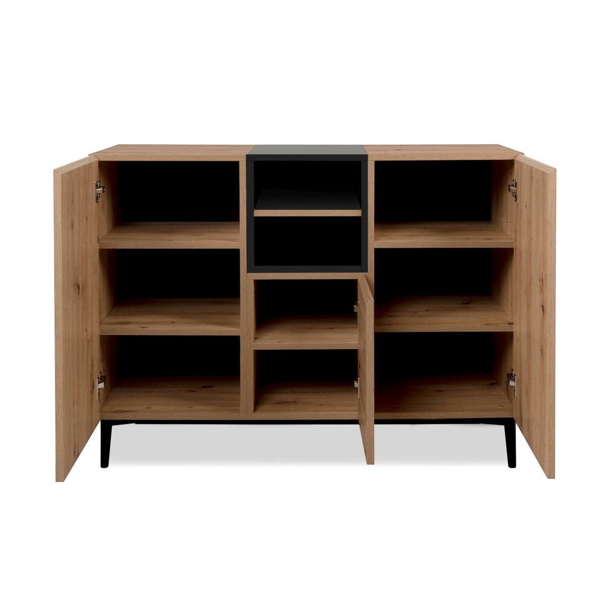 Buffet moderne 3 portes décor bois et noir ALVA bois naturel, PIER IMPORT